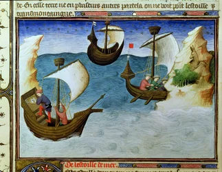 Ms Fr 2810 f.188, Navigatoren benutzen ein Astrolabium im Indischen Ozean, aus dem 